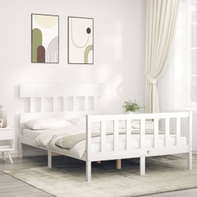 Estructura de cama con cabecero madera maciza blanco 120x200 cm de vidaXL, Camas y somieres - Ref: Foro24-3193332, Precio: 12...