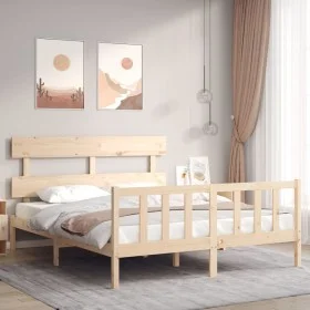 Bed frame with solid wood headboard 160x200 cm by vidaXL, Beds and slatted bases - Ref: Foro24-3193281, Price: 124,93 €, Disc...