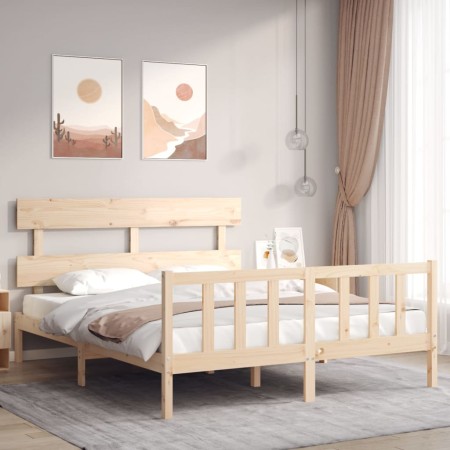 Bed frame with solid wood headboard 160x200 cm by vidaXL, Beds and slatted bases - Ref: Foro24-3193281, Price: 126,54 €, Disc...