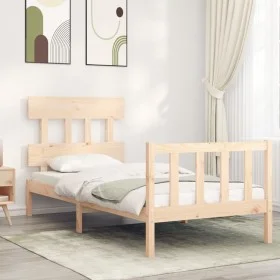 Bed frame with solid wood headboard 90x200 cm by vidaXL, Beds and slatted bases - Ref: Foro24-3193321, Price: 85,12 €, Discou...