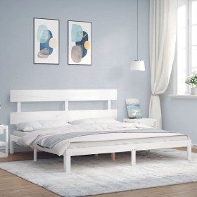 Double bed frame with white solid wood headboard by vidaXL, Beds and slatted bases - Ref: Foro24-3193547, Price: 156,49 €, Di...