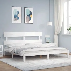 Double bed frame with white solid wood headboard by vidaXL, Beds and slatted bases - Ref: Foro24-3193547, Price: 154,49 €, Di...