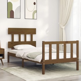Estructura de cama con cabecero madera maciza marrón miel