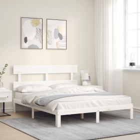 White solid wood bed frame with headboard 160x200 cm by vidaXL, Beds and slatted bases - Ref: Foro24-3193542, Price: 148,59 €...