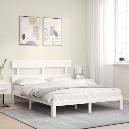 Weißer Massivholzbettrahmen mit Kopfteil 160x200 cm von vidaXL, Betten und Lattenroste - Ref: Foro24-3193542, Preis: 148,59 €...