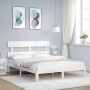 Weißer Massivholzbettrahmen mit Kopfteil 160x200 cm von vidaXL, Betten und Lattenroste - Ref: Foro24-3193542, Preis: 148,59 €...