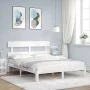 White solid wood bed frame with headboard 160x200 cm by vidaXL, Beds and slatted bases - Ref: Foro24-3193542, Price: 146,69 €...