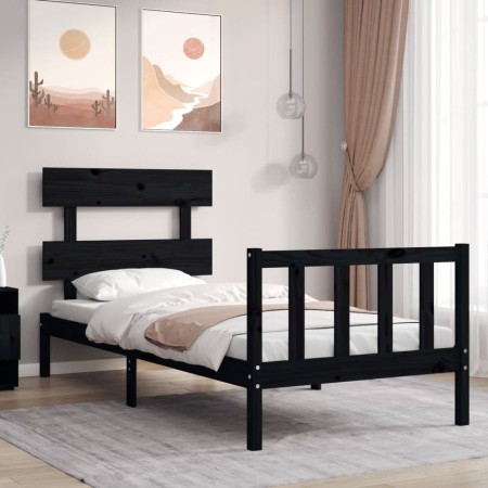 Single bed frame with black solid wood headboard by vidaXL, Beds and slatted bases - Ref: Foro24-3193235, Price: 115,60 €, Di...