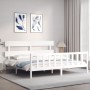 Double bed frame with white solid wood headboard by vidaXL, Beds and slatted bases - Ref: Foro24-3193287, Price: 156,96 €, Di...