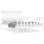 Double bed frame with white solid wood headboard by vidaXL, Beds and slatted bases - Ref: Foro24-3193307, Price: 124,09 €, Di...