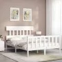 Double bed frame with white solid wood headboard by vidaXL, Beds and slatted bases - Ref: Foro24-3193307, Price: 124,09 €, Di...