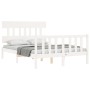 Double bed frame with white solid wood headboard by vidaXL, Beds and slatted bases - Ref: Foro24-3193307, Price: 125,71 €, Di...