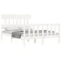 Double bed frame with white solid wood headboard by vidaXL, Beds and slatted bases - Ref: Foro24-3193307, Price: 124,09 €, Di...
