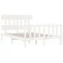 Double bed frame with white solid wood headboard by vidaXL, Beds and slatted bases - Ref: Foro24-3193307, Price: 124,09 €, Di...