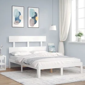 White solid wood bed frame with headboard 120x200 cm by vidaXL, Beds and slatted bases - Ref: Foro24-3193527, Price: 130,35 €...
