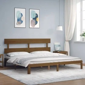Honey brown solid wood bed frame and headboard 200x200 cm by vidaXL, Beds and slatted bases - Ref: Foro24-3193554, Price: 164...