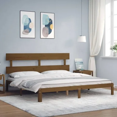 Honey brown solid wood bed frame and headboard 200x200 cm by vidaXL, Beds and slatted bases - Ref: Foro24-3193554, Price: 164...