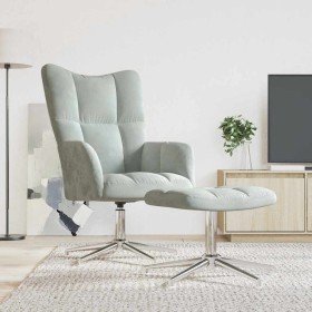 Sillón de relax con taburete terciopelo gris claro Sillón de relax con taburete terciopelo gris claro