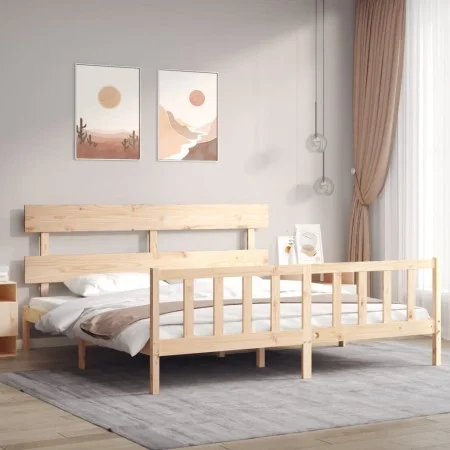 Bed frame with solid wood headboard 200x200 cm by vidaXL, Beds and slatted bases - Ref: Foro24-3193291, Price: 140,20 €, Disc...