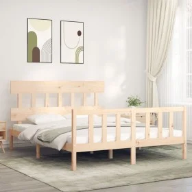 Estructura de cama con cabecero madera maciza 160x200 cm de vidaXL, Camas y somieres - Ref: Foro24-3193346, Precio: 128,39 €,...