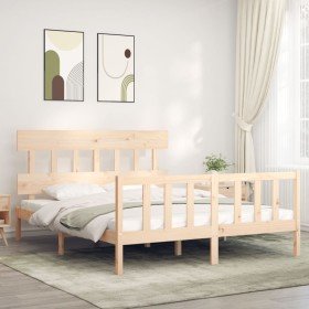 Estructura de cama con cabecero madera maciza 160x200 cm