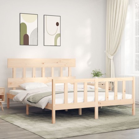 Bed frame with solid wood headboard 160x200 cm by vidaXL, Beds and slatted bases - Ref: Foro24-3193346, Price: 130,06 €, Disc...