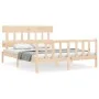 Bed frame with solid wood headboard 160x200 cm by vidaXL, Beds and slatted bases - Ref: Foro24-3193346, Price: 128,42 €, Disc...