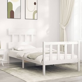 White solid wood bed frame with headboard by vidaXL, Beds and slatted bases - Ref: Foro24-3193302, Price: 98,76 €, Discount: %