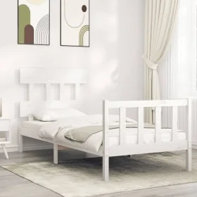 White solid wood bed frame with headboard by vidaXL, Beds and slatted bases - Ref: Foro24-3193302, Price: 97,43 €, Discount: %