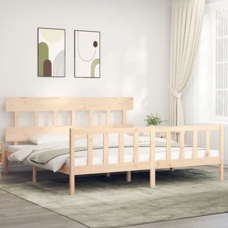 Bed frame with solid wood headboard 200x200 cm by vidaXL, Beds and slatted bases - Ref: Foro24-3193356, Price: 141,67 €, Disc...