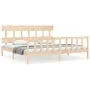 Bed frame with solid wood headboard 200x200 cm by vidaXL, Beds and slatted bases - Ref: Foro24-3193356, Price: 141,67 €, Disc...