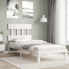 White solid wood bed frame with headboard 90x200 cm by vidaXL, Beds and slatted bases - Ref: Foro24-3193582, Price: 105,74 €,...