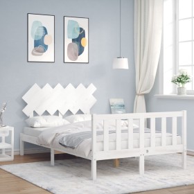 Double bed frame with white solid wood headboard by vidaXL, Beds and slatted bases - Ref: Foro24-3193437, Price: 126,65 €, Di...