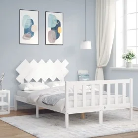 Double bed frame with white solid wood headboard by vidaXL, Beds and slatted bases - Ref: Foro24-3193437, Price: 124,99 €, Di...