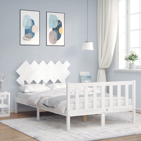 Double bed frame with white solid wood headboard by vidaXL, Beds and slatted bases - Ref: Foro24-3193437, Price: 126,65 €, Di...