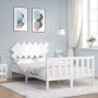 Double bed frame with white solid wood headboard by vidaXL, Beds and slatted bases - Ref: Foro24-3193437, Price: 126,65 €, Di...