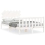 Double bed frame with white solid wood headboard by vidaXL, Beds and slatted bases - Ref: Foro24-3193437, Price: 126,65 €, Di...