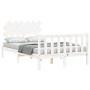 Double bed frame with white solid wood headboard by vidaXL, Beds and slatted bases - Ref: Foro24-3193437, Price: 126,65 €, Di...