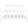 White solid wood bed frame with headboard 120x200 cm by vidaXL, Beds and slatted bases - Ref: Foro24-3193267, Price: 121,08 €...