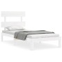 White solid wood bed frame with headboard 100x200 cm by vidaXL, Beds and slatted bases - Ref: Foro24-3193522, Price: 117,99 €...