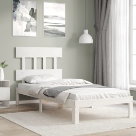 White solid wood bed frame with headboard 100x200 cm by vidaXL, Beds and slatted bases - Ref: Foro24-3193587, Price: 119,58 €...