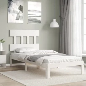 White solid wood bed frame with headboard 100x200 cm by vidaXL, Beds and slatted bases - Ref: Foro24-3193587, Price: 118,05 €...