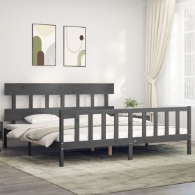 Grauer Massivholzbettrahmen mit Kopfteil 200x200cm von vidaXL, Betten und Lattenroste - Ref: Foro24-3193358, Preis: 170,34 €,...