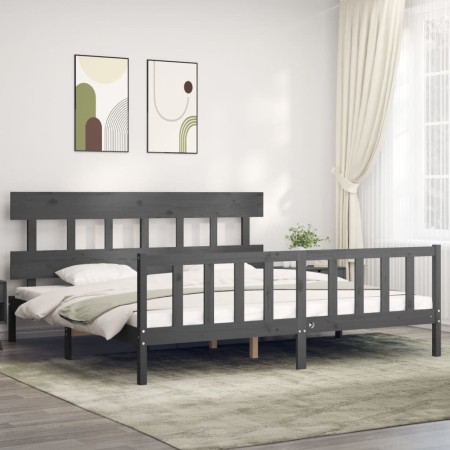 Estructura de cama con cabecero madera maciza gris 200x200cm de vidaXL, Camas y somieres - Ref: Foro24-3193358, Precio: 170,2...
