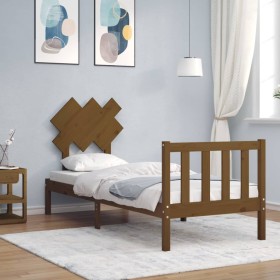 Estructura de cama con cabecero madera maciza marrón miel