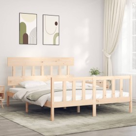 Doppelbettgestell mit Kopfteil aus Massivholz von vidaXL, Betten und Lattenroste - Ref: Foro24-3193341, Preis: 144,33 €, Raba...