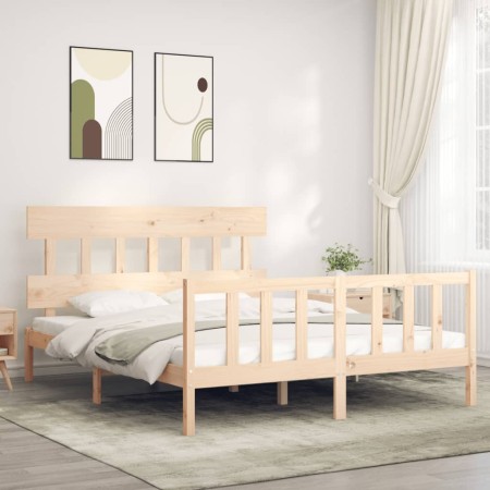 Double bed frame with solid wood headboard by vidaXL, Beds and slatted bases - Ref: Foro24-3193341, Price: 144,33 €, Discount: %