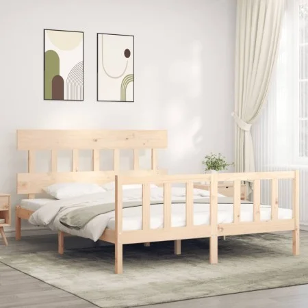 Double bed frame with solid wood headboard by vidaXL, Beds and slatted bases - Ref: Foro24-3193341, Price: 142,24 €, Discount: %