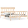 Double bed frame with solid wood headboard by vidaXL, Beds and slatted bases - Ref: Foro24-3193341, Price: 144,33 €, Discount: %