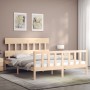Double bed frame with solid wood headboard by vidaXL, Beds and slatted bases - Ref: Foro24-3193341, Price: 144,33 €, Discount: %